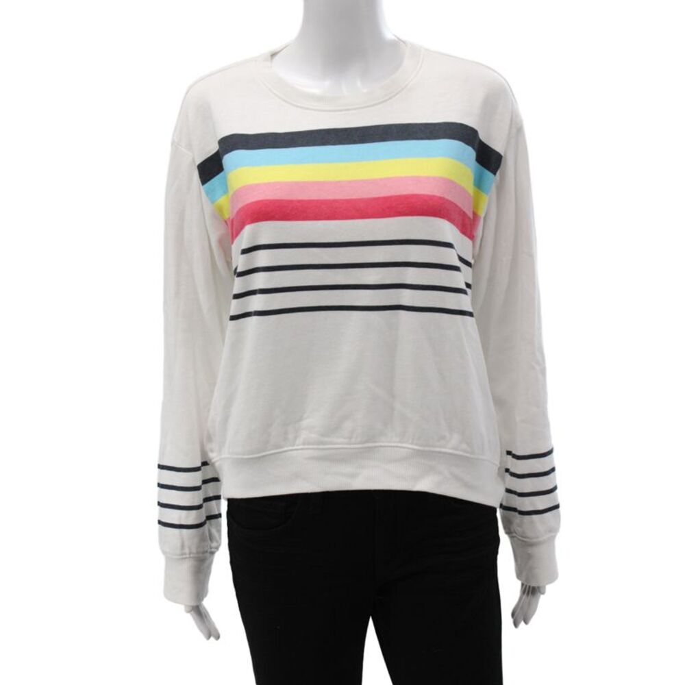 Sundry Womens Pullover Sweatshirt White Striped Crew Neck Long Sleeve Size 3